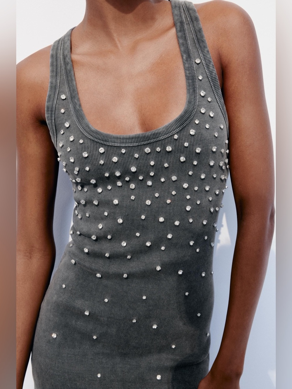 Zara Ribbed Rhinestone Midi Dress Size M - Picture 2 of 7